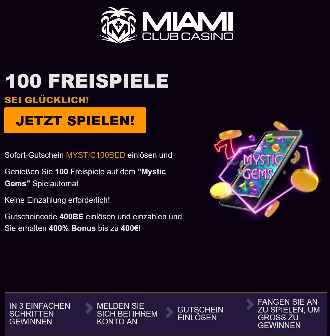 Miami Club BE 100
                        Free Spins